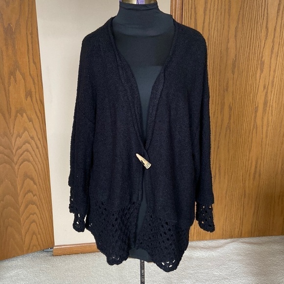 🖤 Jaskar Thin Knit Mesh Trim Cardigan Black Large - Picture 10 of 10